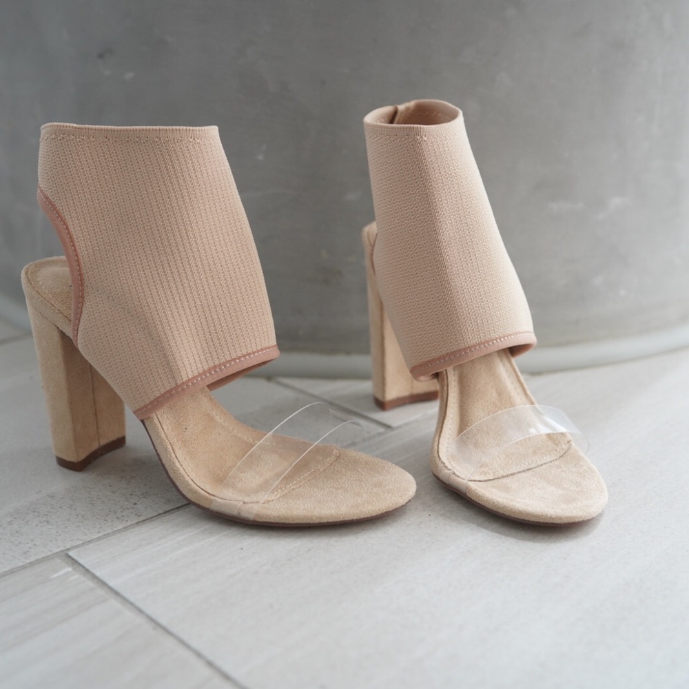 Clear Strap Ankle Knit Sock Heels